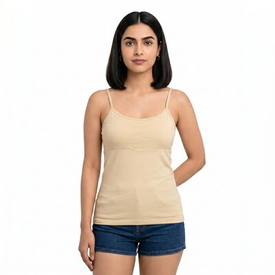 Women Beige Scoop Neck Camisole Slip