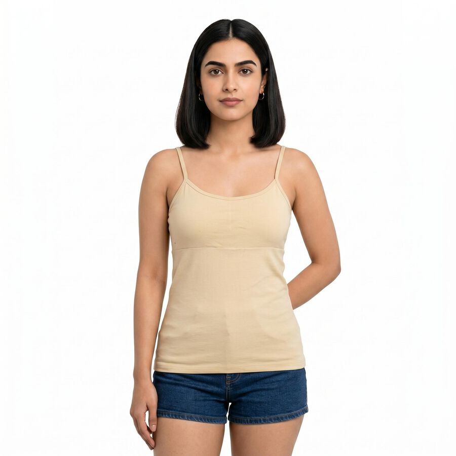Women Beige Scoop Neck Camisole Slip, गहरा पीला, large