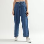 Ladies' 100% Cotton Denim Jeans, मध्यम नीला, small image number null