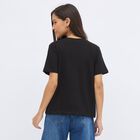 Women's Jet Black Cotton Round Neck Casual T-Shirt, Black, small
