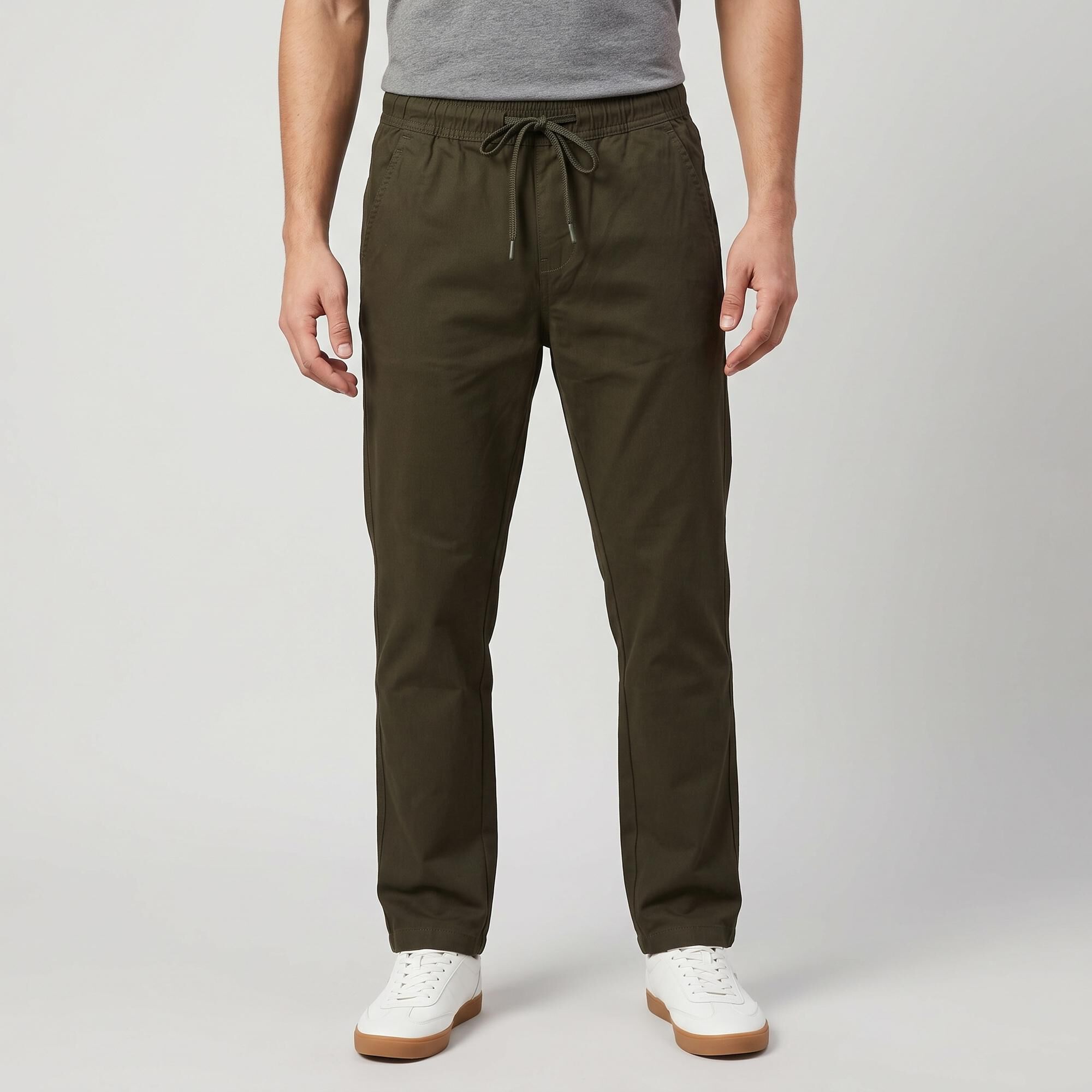 Driftwood Men's Olive Green Slim Fit Drawstring Chino Trousers