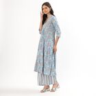 Women's Pale Powder Blue Notch Neck Floral Embroidered Kurta, Light Blue, small