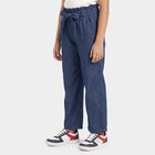 Girls Blue Wide Leg Paperbag Waist Jeans, मिश्रित नीला, small