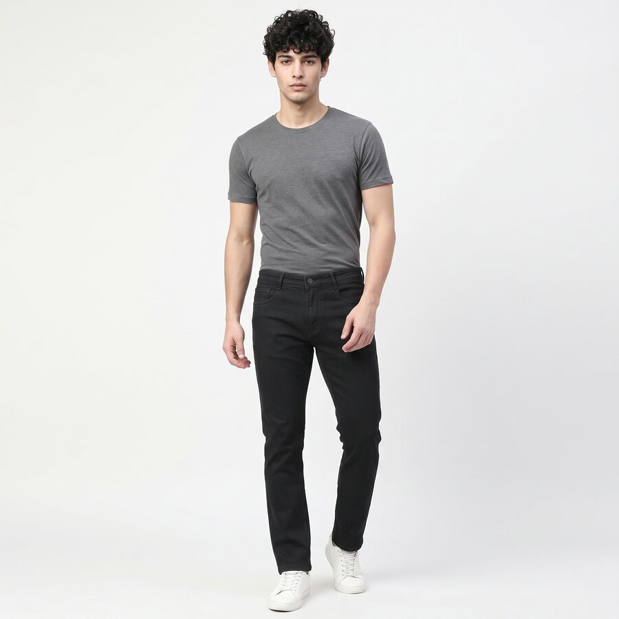 Men's Dark Grey Straight Fit Solid Jeans, Dark Grey, large