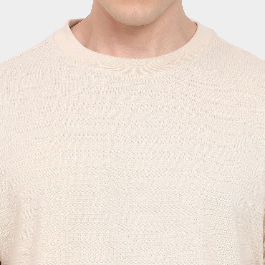 Men's Round Neck Half Sleeves T-Shirt, Beige, large