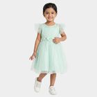 Girls' Mint Green Fit and Flare Floral Applique Party Wear Frock, हल्का हरा, small