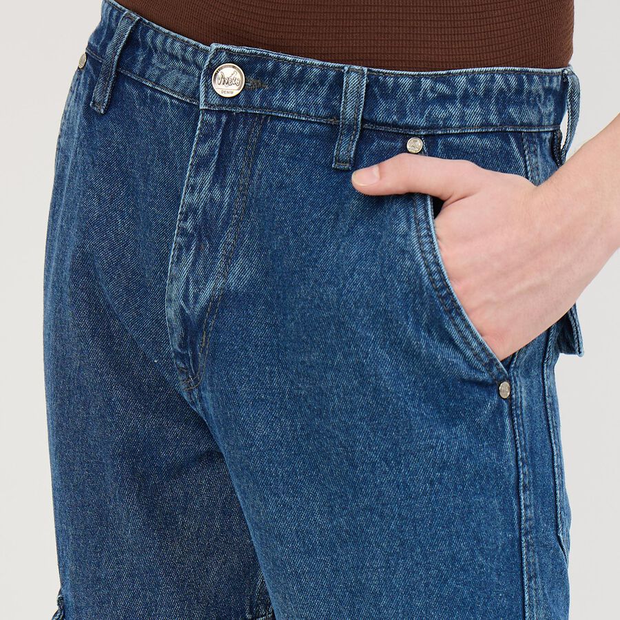 Men's Denim Blue Straight Fit Jeans, मध्यम नीला, large