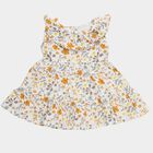 Infant Girls' White Flared Floral Printed Ruffle Neck Frock, Off White, small