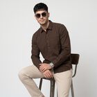 Men's Brown Cotton Casual Shirt, भूरा, small
