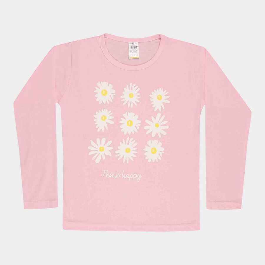 Girls Regular Round Neck Top, Light Pink, large image number null