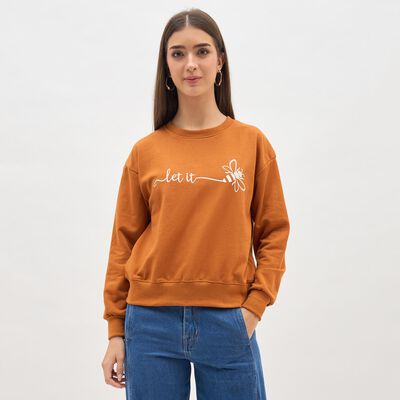 Women's Rust Orange Crew Neck Casual Sweatshirt