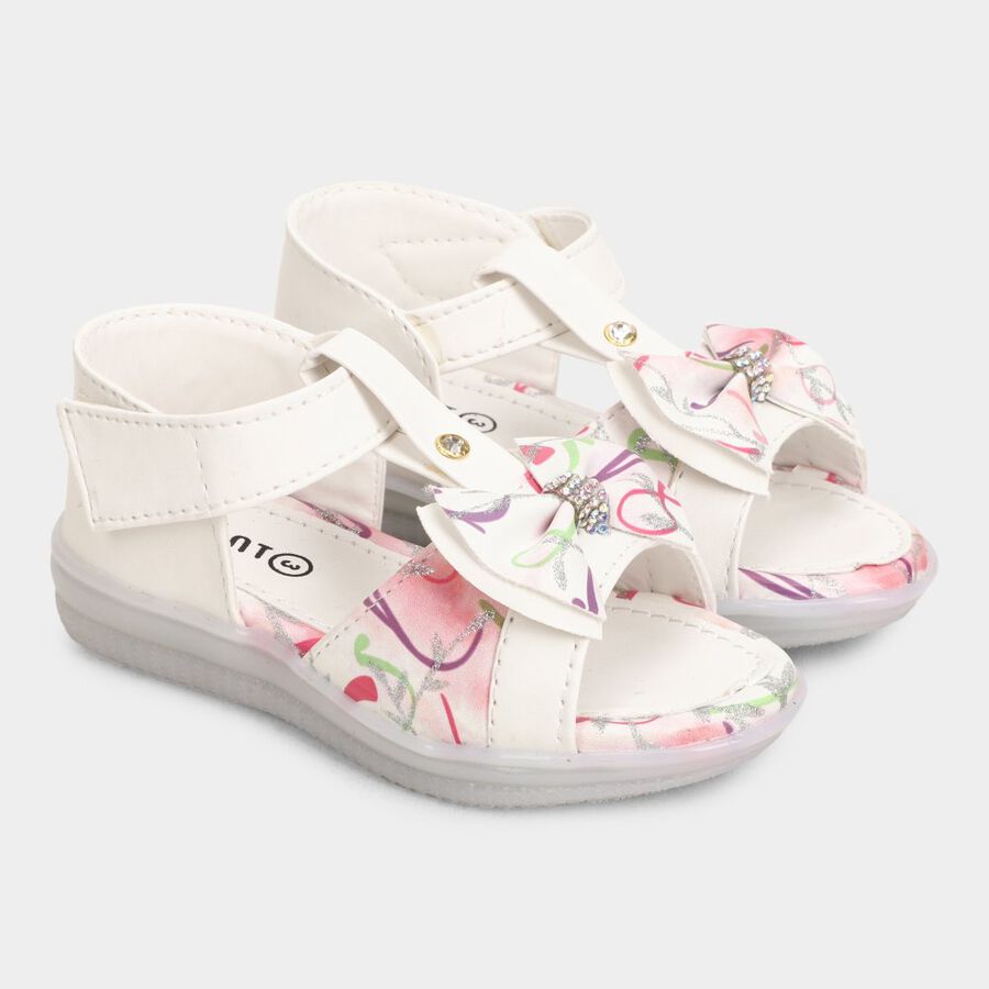 Girls' Solid Sandals, White, large