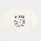 Girls' Off White Crew Neck Graphic Print Sweatshirt, ऑफ व्हाइट, small