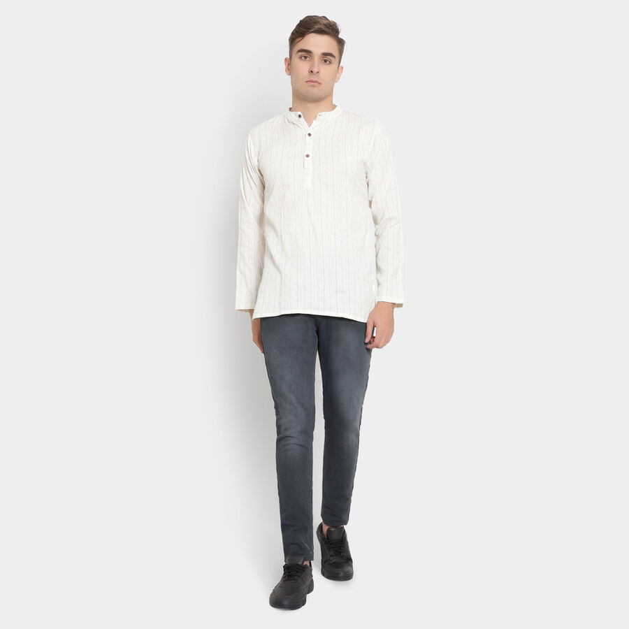 Printed Mandarin Collar Kurta, Off White, large image number null