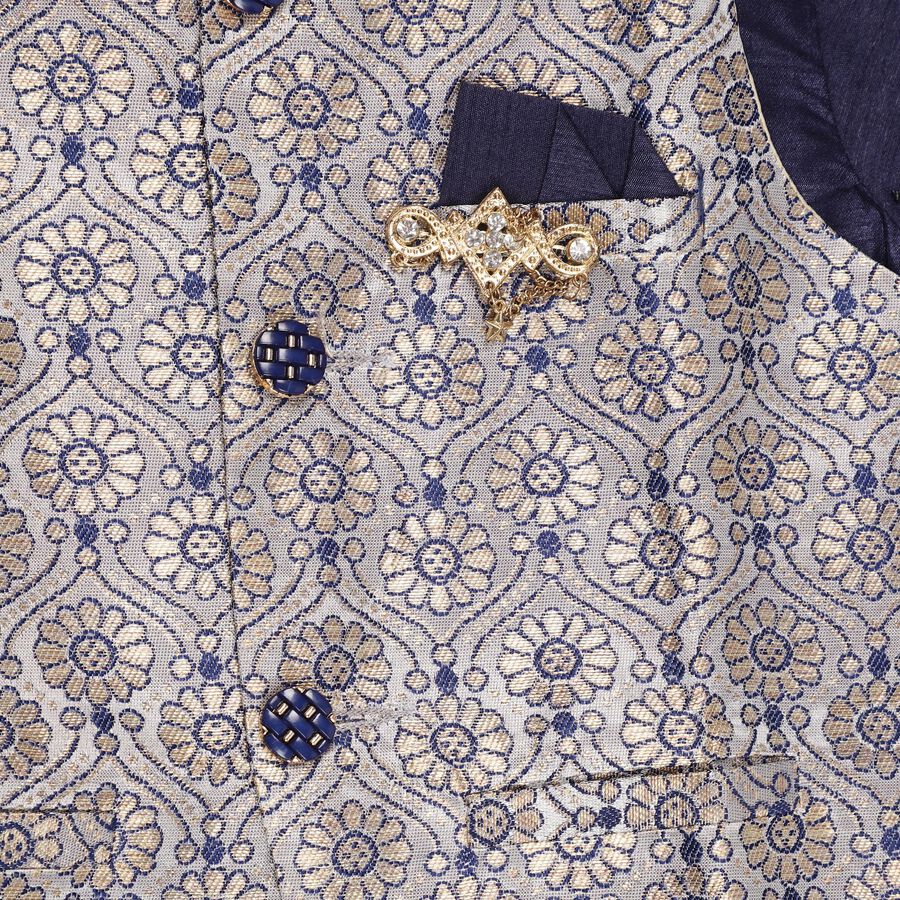 Boys' Mandarin Collar Kurta Pyjama, Navy Blue, large image number null