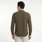 Men's Olive Green Cotton Mandarin Collar Striped Regular Fit Shirt, Olive, small