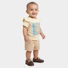 Infants Beige Cotton Crew Neck Short Set Upper and Bottom Set, Beige, small