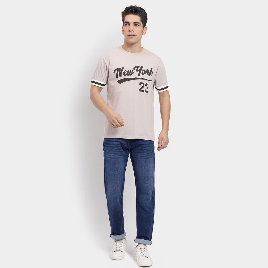 Men's 100% Cotton Round Neck Half Sleeves T-Shirt , Beige, large image number null