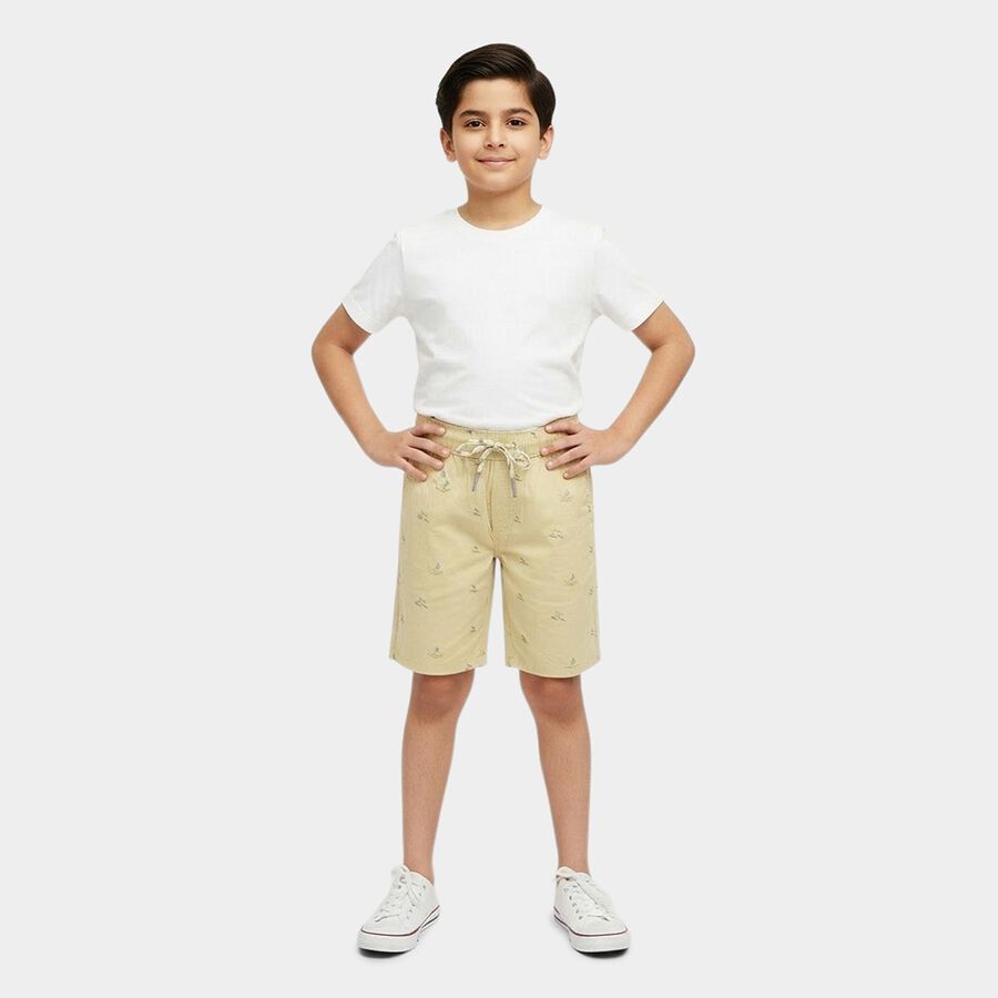 Boys Beige Regular Fit Textured Bermuda Shorts, Beige, large