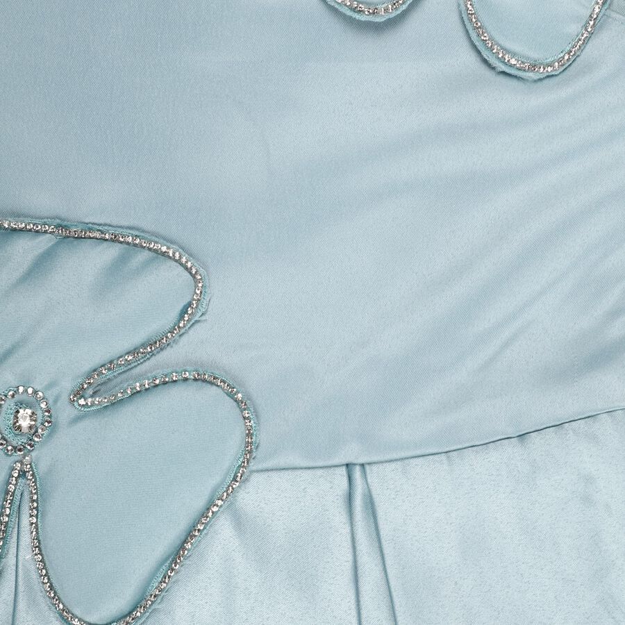 Girls' Light Sky Blue Rhinestone Embellished Party Wear Frock, Light Blue, large image number null