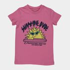 Boys Pink Cotton Round Neck Graphic T-Shirt, Pink, small