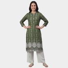 Women's Olive Notch Neck Textured Kurta, ओलिव, small
