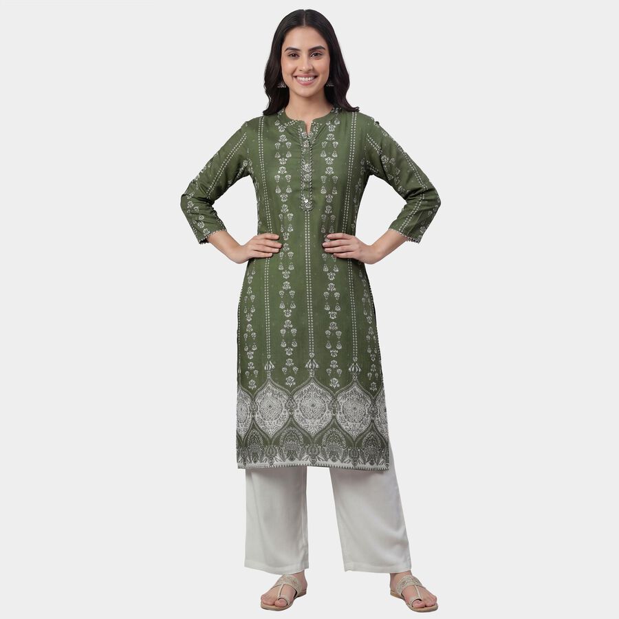 Women's Olive Notch Neck Textured Kurta, ओलिव, large
