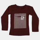 Girls Wine Cotton Round Neck Regular Top, वाइन, small