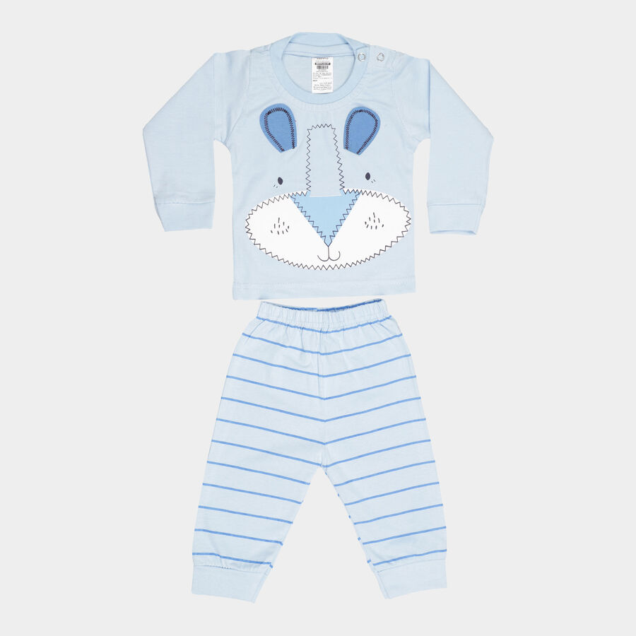 Infants Cotton Round Neck Baba Suit, Mid Blue, large image number null