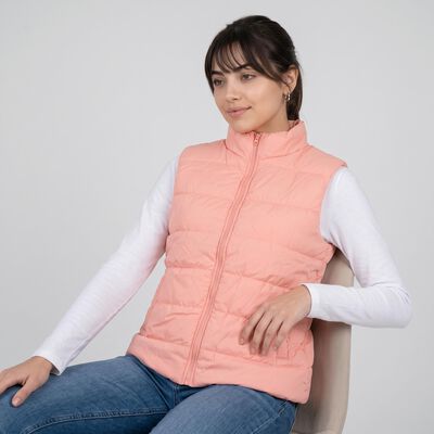 Women's Light Pink High Neck Puffer Jacket