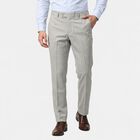 Men's Grey Flat-Front Formal Trousers, Light Grey, small