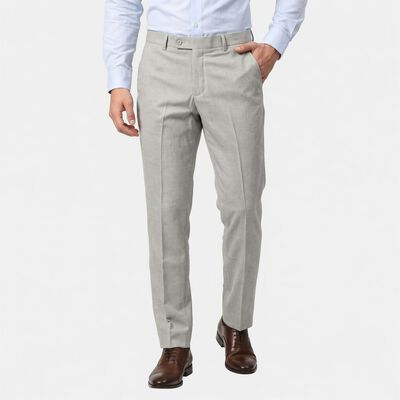 Men's Grey Flat-Front Formal Trousers
