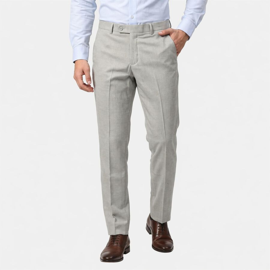 Men's Grey Flat-Front Formal Trousers, Light Grey, large