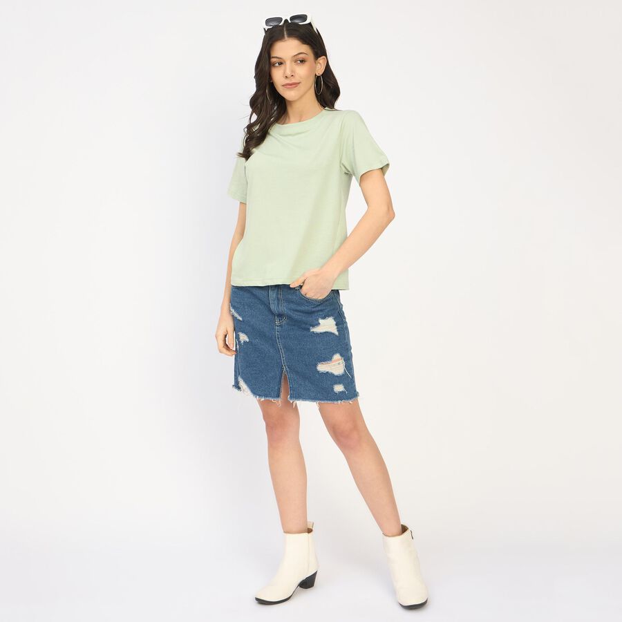 Ladies' 100% Cotton Round Neck T-Shirt, Light Green, large