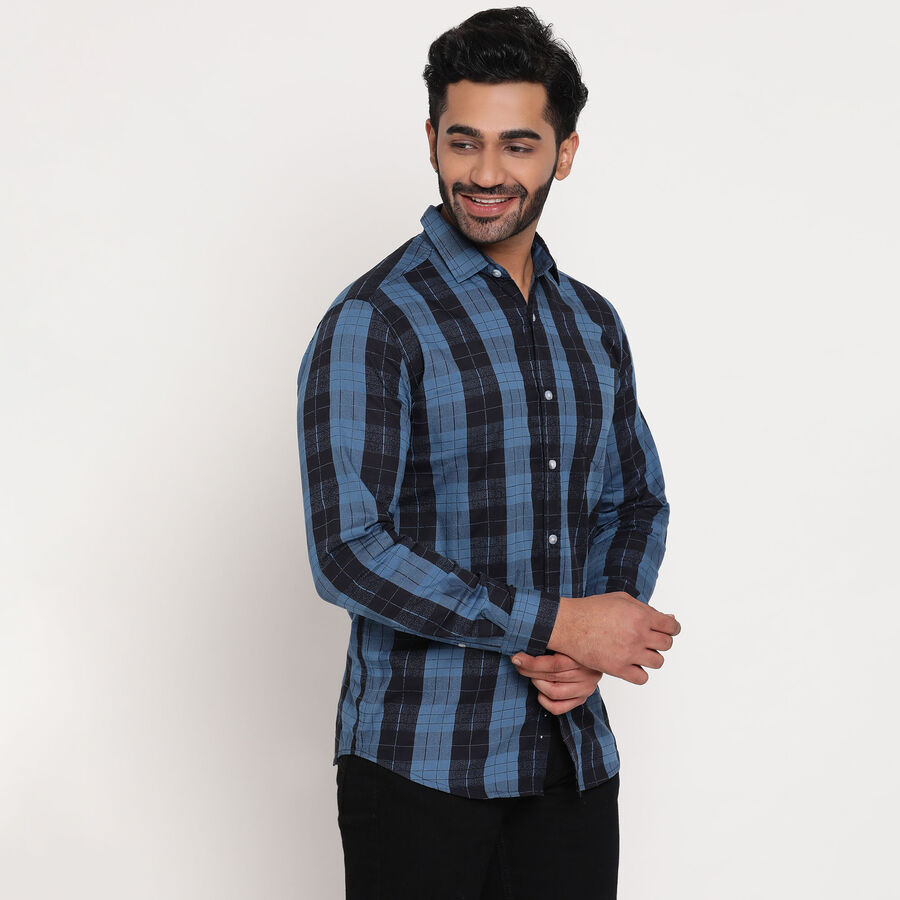 Cotton Checks Casual Shirt, मध्यम नीला, large image number null