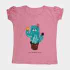 Girls' Pink Cotton Round Neck Graphic Printed T-Shirt, गुलाबी, small