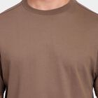 Men's Round Neck Half Sleeves T-Shirt , खाकी, small