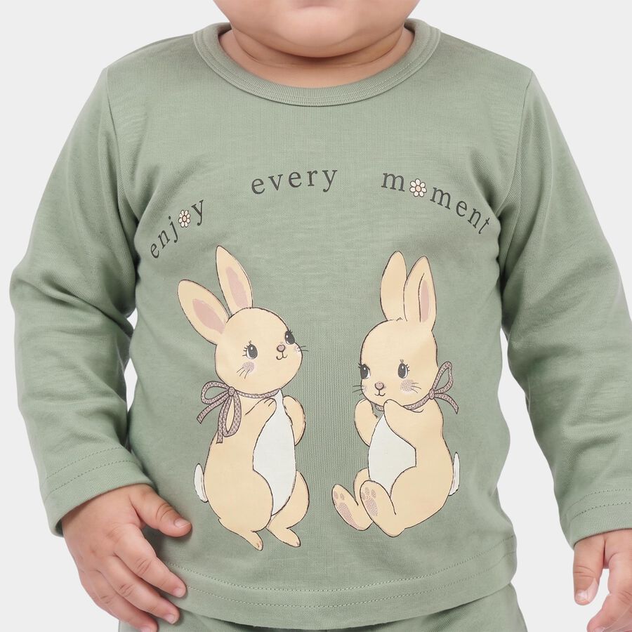 Infants Green Cotton Round Neck Lounge Set Hipster Set, हल्का हरा, large