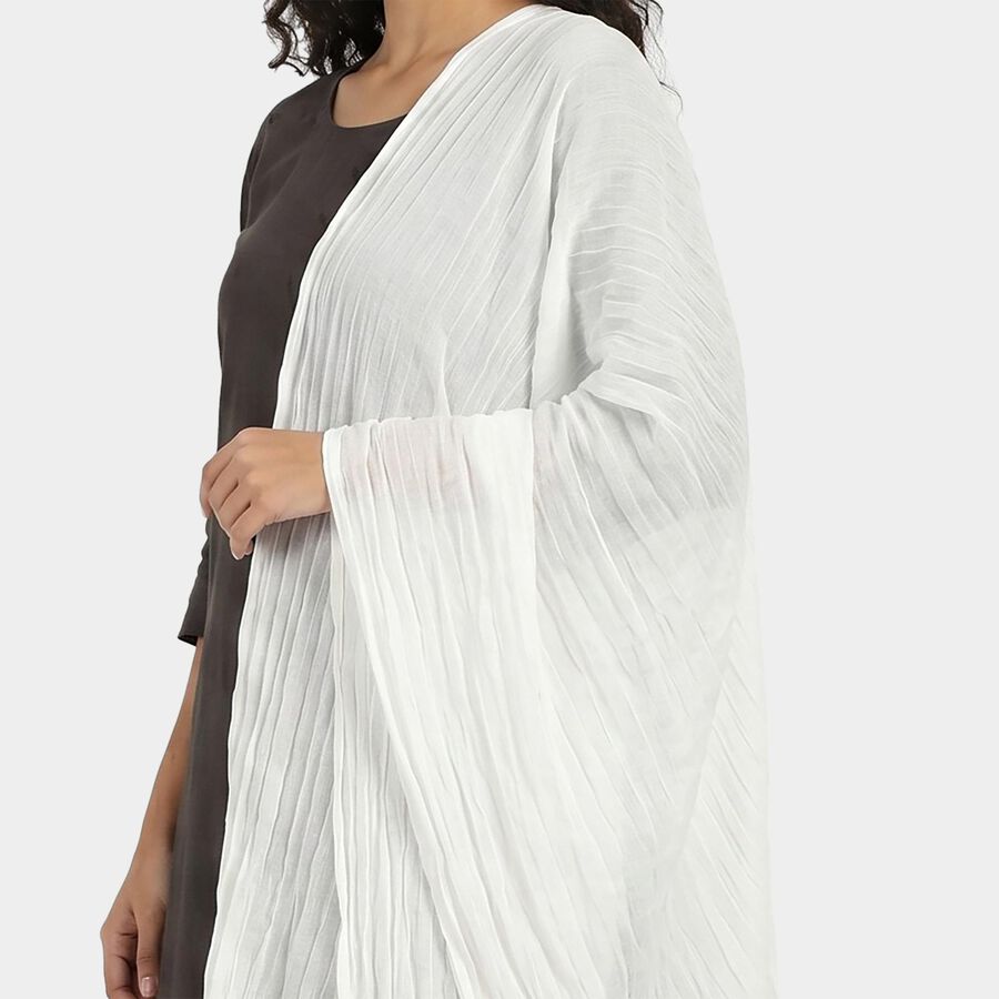 Women's White Self Design Dupatta, सफ़ेद, large