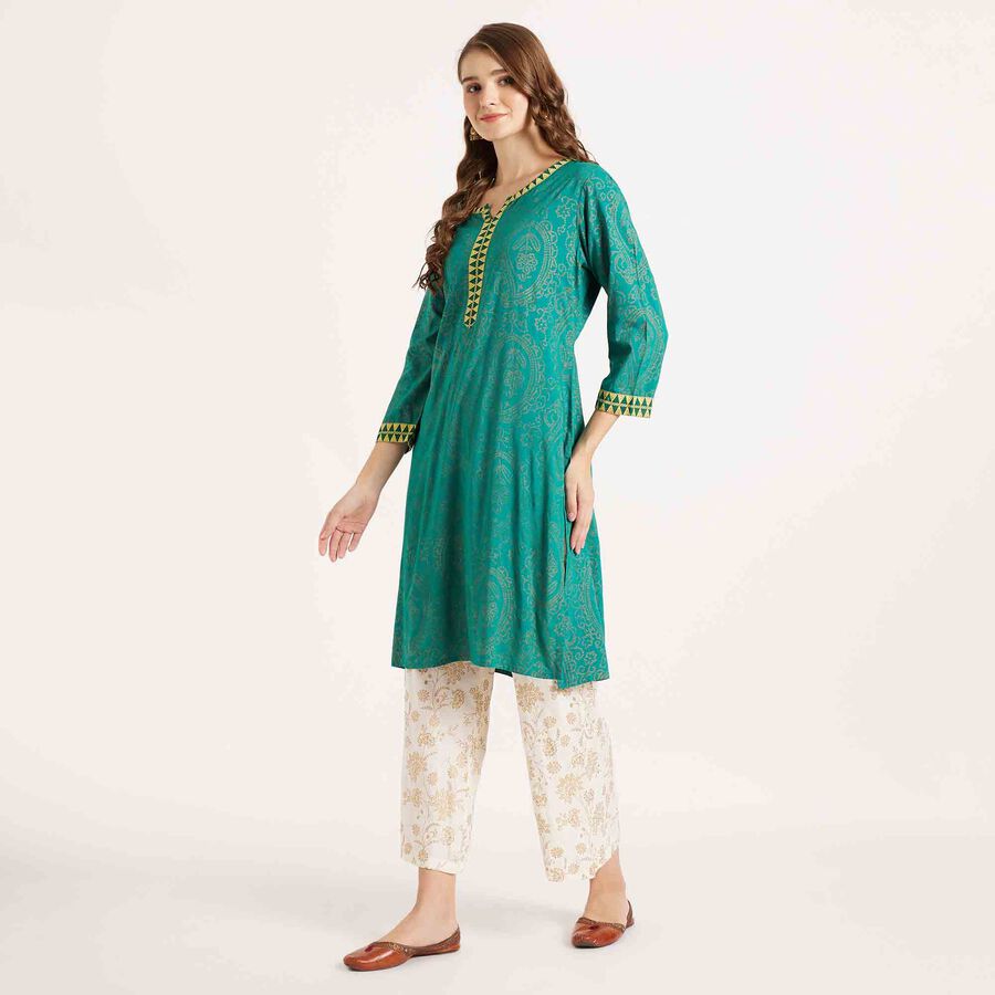 Printed 3/4th Sleeve Kurta, Dark Green, large image number null