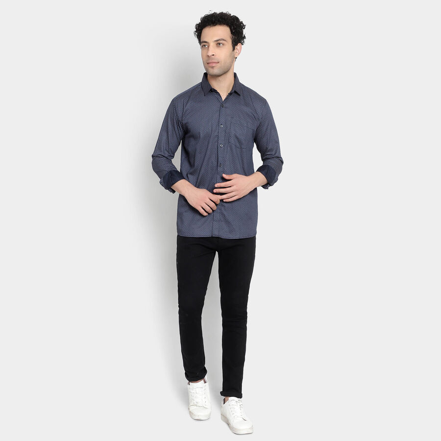 Cut Away Collar Party Wear Shirt, Navy Blue, large image number null