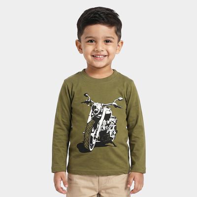 Boys' Olive Green Crew Neck Regular T-Shirt