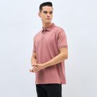 Men's Muted Dusty Pink Cotton Polo Neck Classic T-Shirt, Coral, small