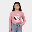 Girls' Soft Pink Round Neck Casual Graphic Top, गुलाबी, small image number null