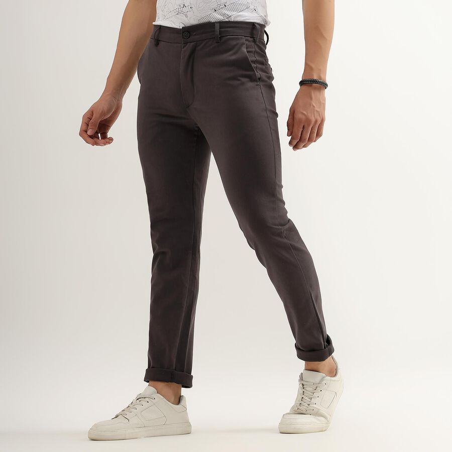 Men's Cross Pocket Slim Fit Casual Trousers , गहरा ग्रे, large image number null