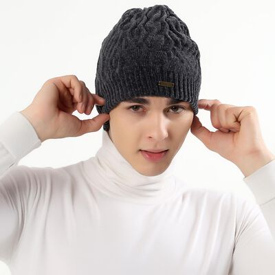 Men's Charcoal Grey Textured Beanie Cap