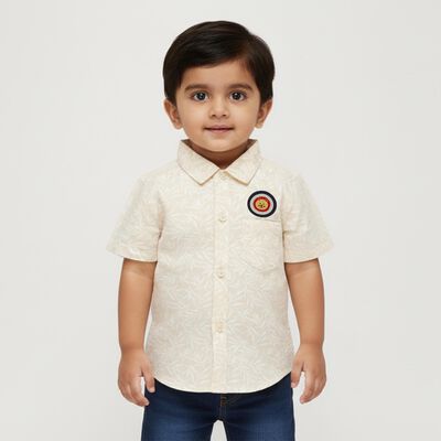 Infants Light Beige Cotton Half Sleeve Classic Casual Shirt
