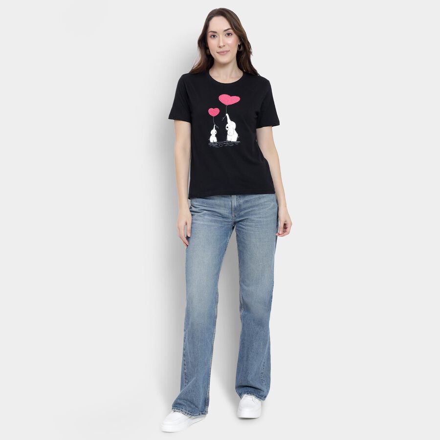 Ladies' 100% Cotton Round Neck T-Shirt, Black, large