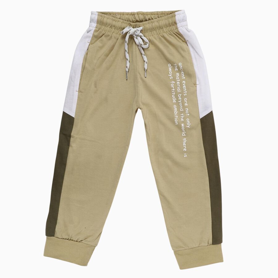 Boys' Beige Cotton Blend Contrast Panel Pyjama, गहरा पीला, large