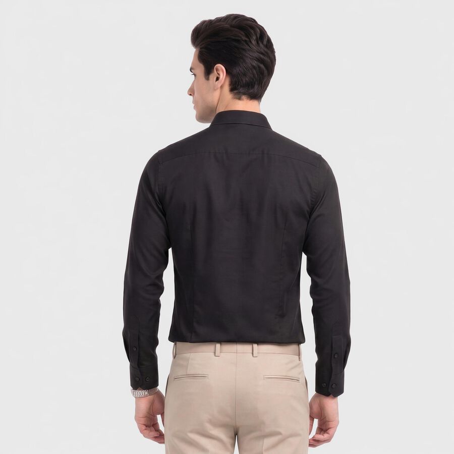Men's Black Cotton Spread Collar Slim Fit Formal Shirt, काला, large